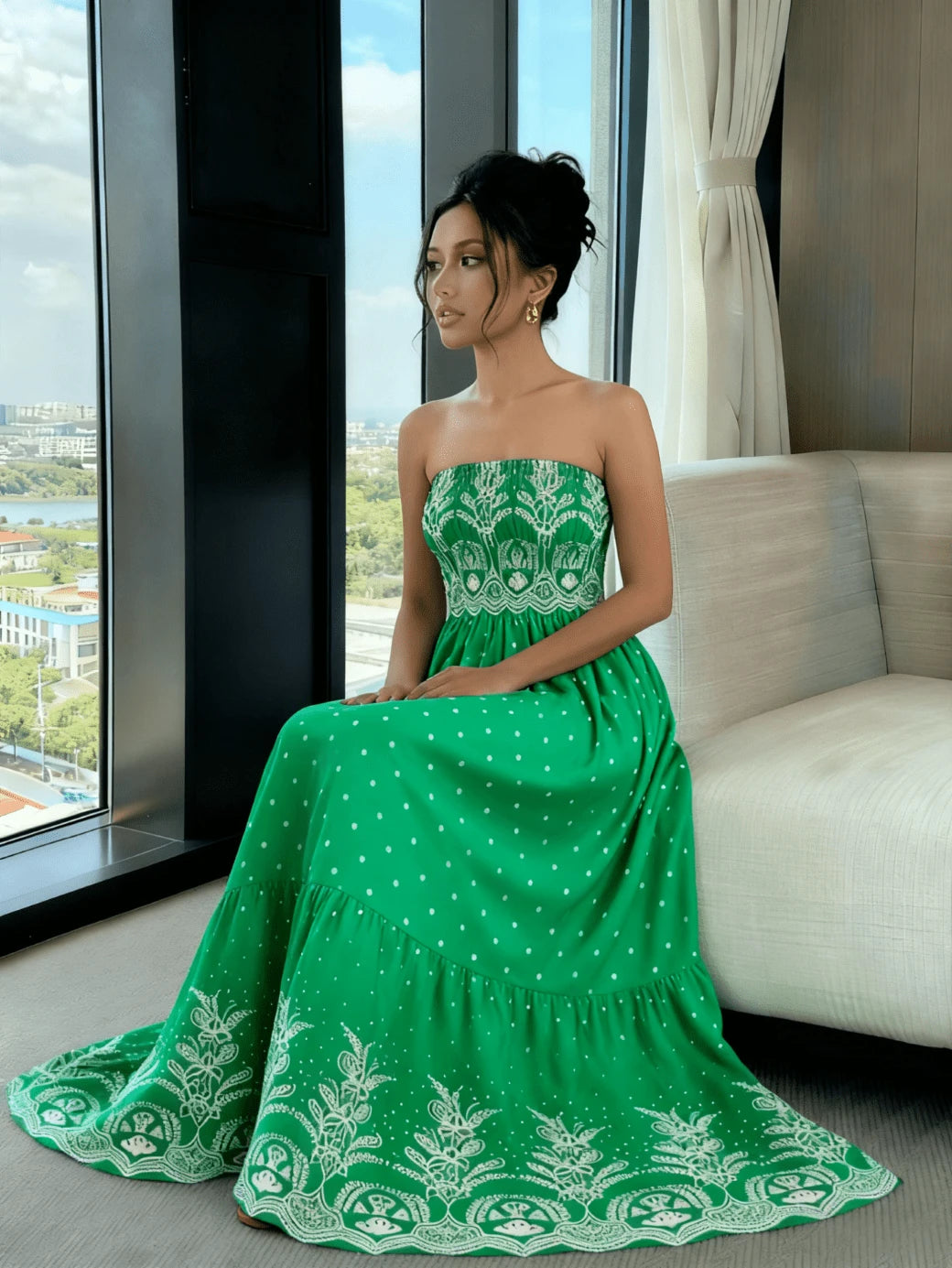 Vestido Tubinho Feminino Longo Estampa Barroco