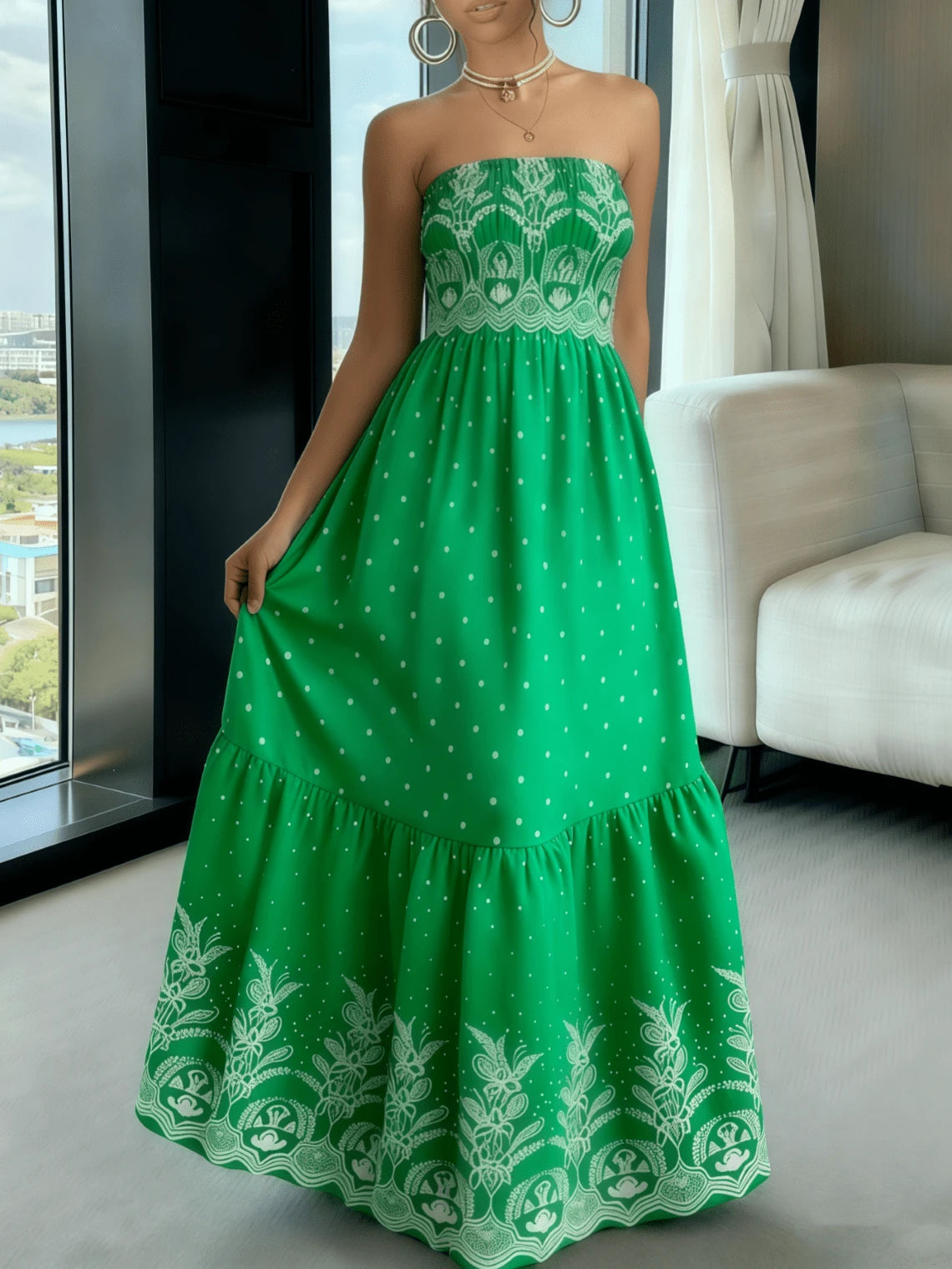 Vestido Tubinho Feminino Longo Estampa Barroco