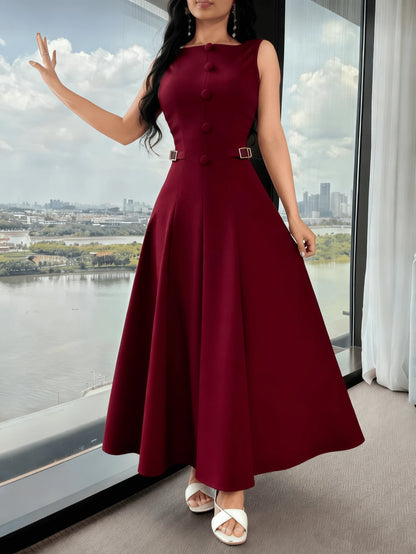 Vestido Elegante Feminino de Cor Sólida