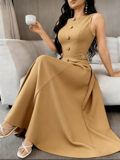Vestido Elegante Feminino de Cor Sólida