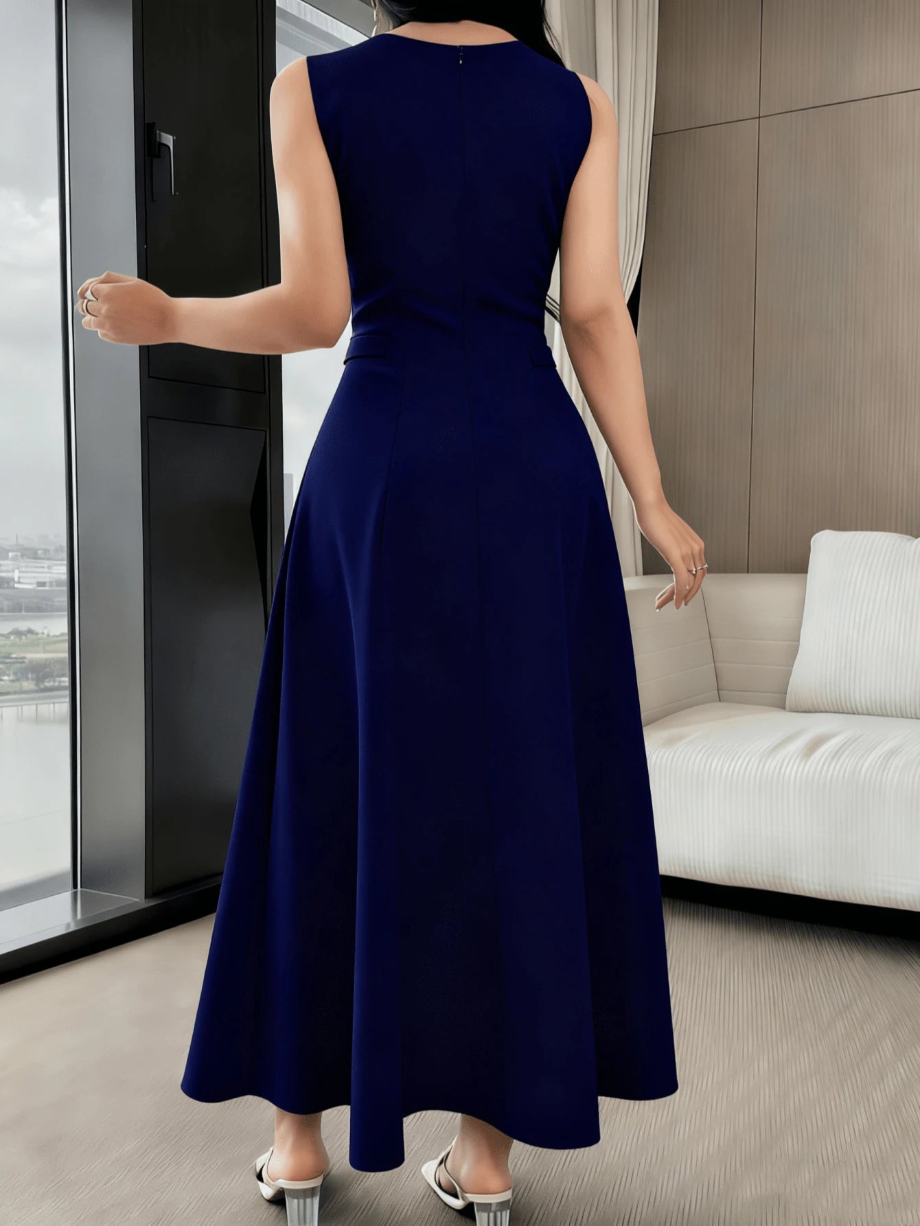 Vestido Elegante Feminino de Cor Sólida