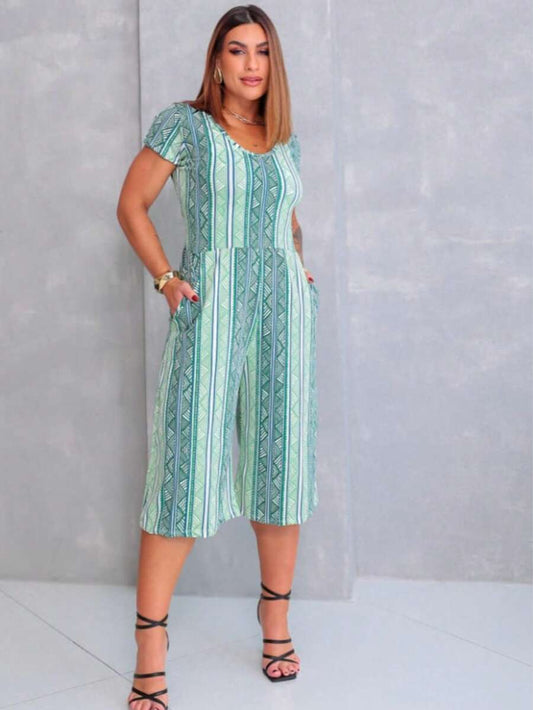 Macacão Feminino Pantacourt Estampado com Alças – Soltinho e Leve para o Verão