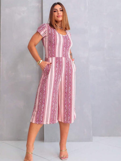 Macacão Feminino Pantacourt Estampado com Alças – Soltinho e Leve para o Verão