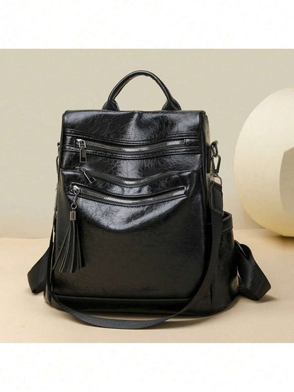 Mochila Feminina em PU à Prova d’Água e Anti-Roubo Estilo Coreano