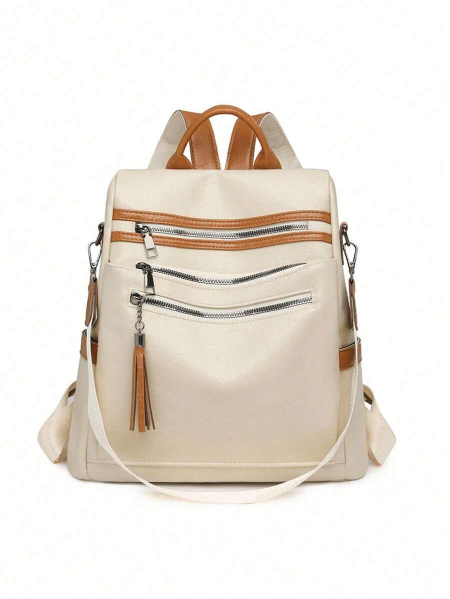 Mochila Feminina em PU à Prova d’Água e Anti-Roubo Estilo Coreano