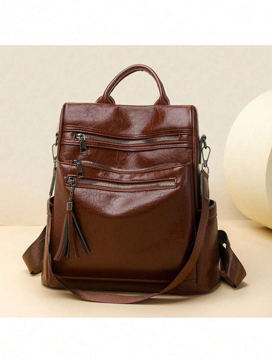 Mochila Feminina em PU à Prova d’Água e Anti-Roubo Estilo Coreano