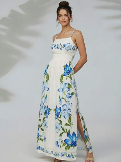 Vestido Feminino Longo com Fenda Lateral Estampa Floral