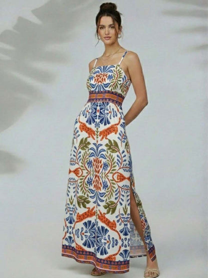 Vestido Feminino Longo com Fenda Lateral Estampa Floral