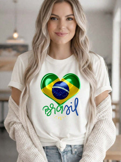Camiseta Feminina em Algodão Brasil Copa do Mundo – T-Shirt Estampada