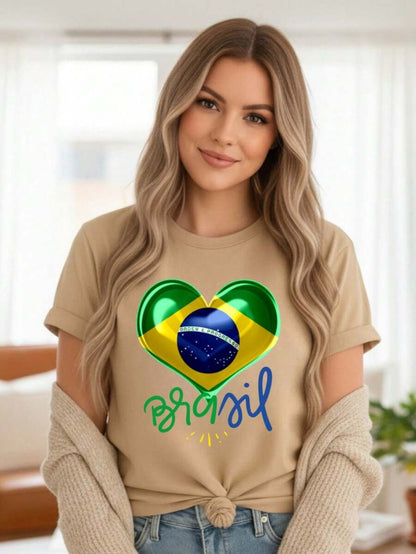 Camiseta Feminina em Algodão Brasil Copa do Mundo – T-Shirt Estampada