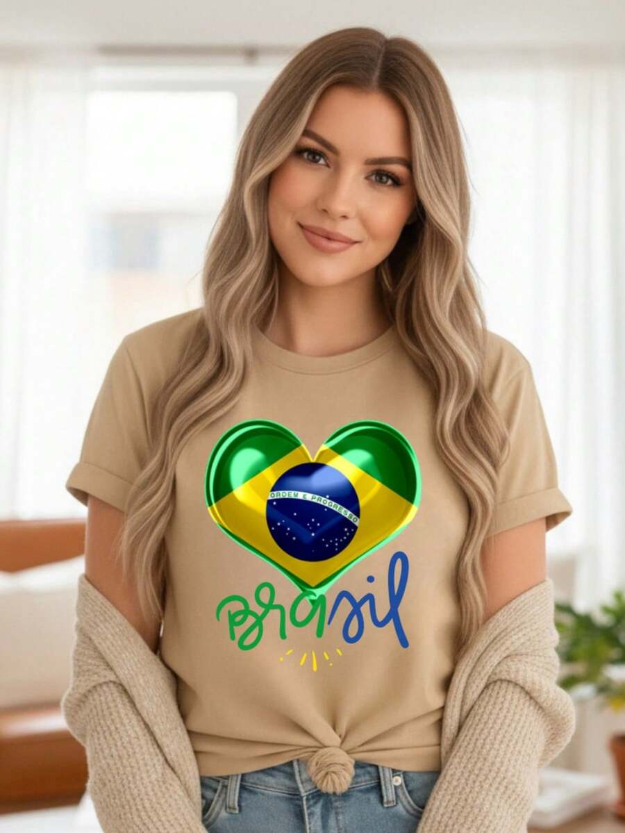 Camiseta Feminina em Algodão Brasil Copa do Mundo – T-Shirt Estampada