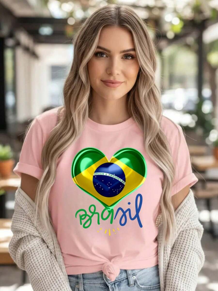 Camiseta Feminina em Algodão Brasil Copa do Mundo – T-Shirt Estampada