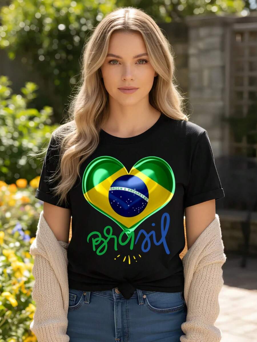 Camiseta Feminina em Algodão Brasil Copa do Mundo – T-Shirt Estampada