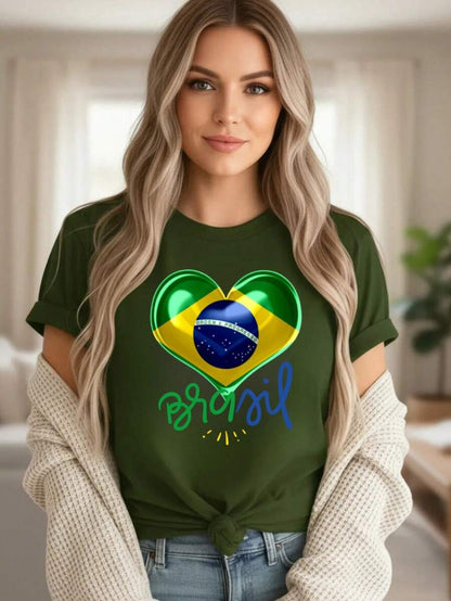 Camiseta Feminina em Algodão Brasil Copa do Mundo – T-Shirt Estampada
