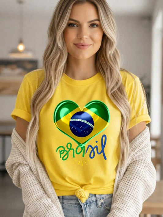 Camiseta Feminina em Algodão Brasil Copa do Mundo – T-Shirt Estampada