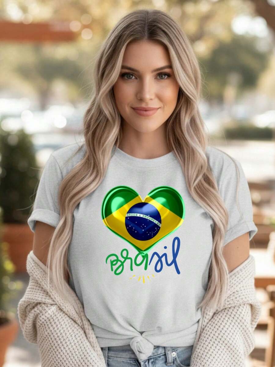 Camiseta Feminina em Algodão Brasil Copa do Mundo – T-Shirt Estampada