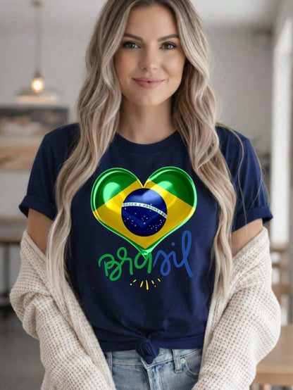 Camiseta Feminina em Algodão Brasil Copa do Mundo – T-Shirt Estampada
