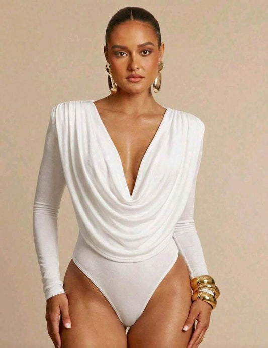 Body Feminino Drapeado Manga Longa – Elegante e Versátil para Diversas Ocasiões