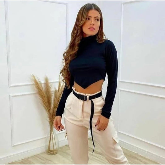 Cropped de bico manga longa feminina