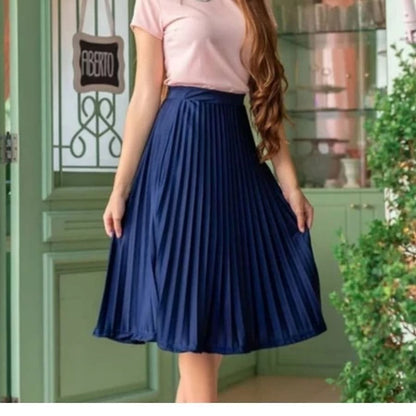 Saia Midi Plissada Feminina