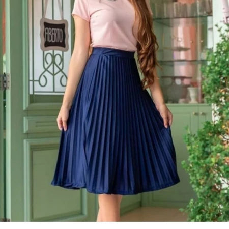 Saia Midi Plissada Feminina