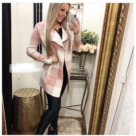 Casaco feminino tipo cardigan estampa xadrez, kimono de frio,  sobretudo tricô