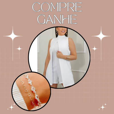 Na compra do Macaquinho Feminino com Duas Capas Frontais, você ganha um Kit com 2 Pulseiras Prata 925 Folheadas