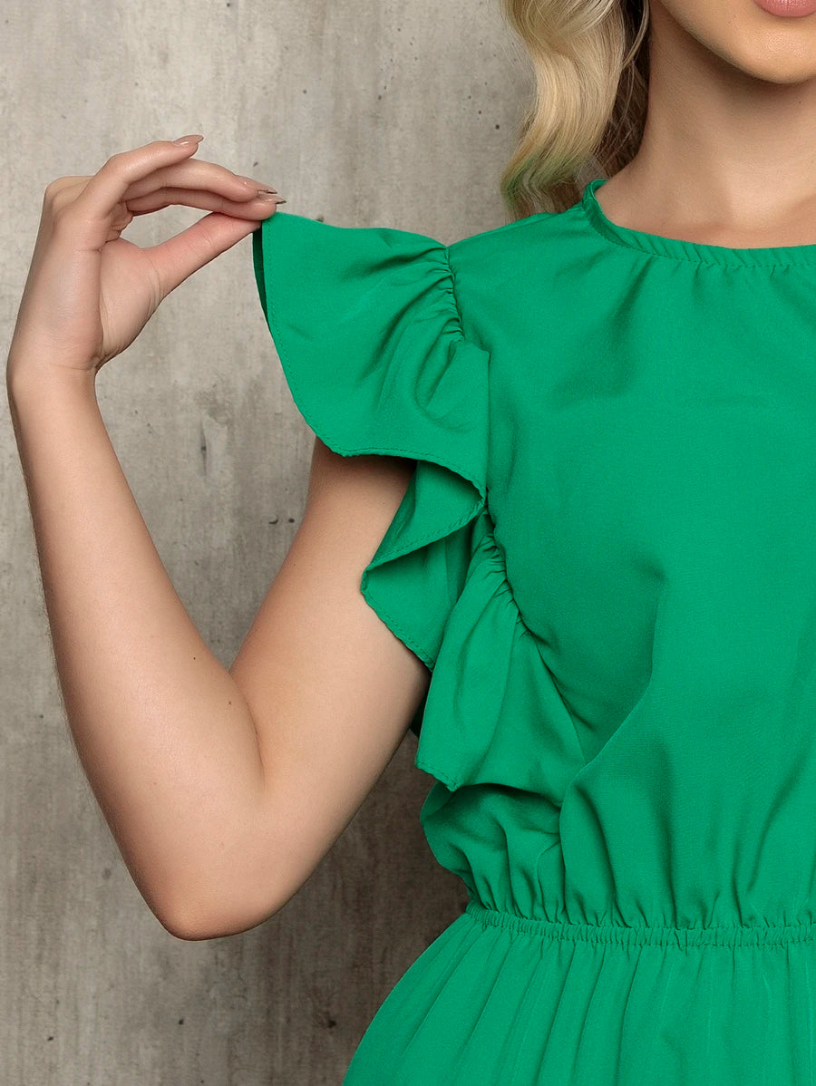 Vestido Longo Feminino Estilo Boho com Manga Esvoaçante e Babados