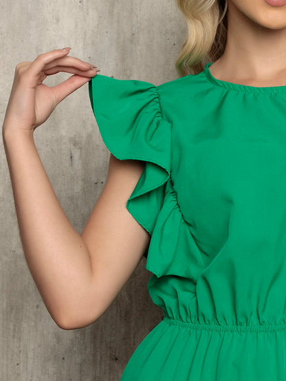 Vestido Longo Feminino Estilo Boho com Manga Esvoaçante e Babados