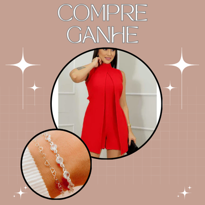 Na compra do Macaquinho Feminino com Duas Capas Frontais, você ganha um Kit com 2 Pulseiras Prata 925 Folheadas