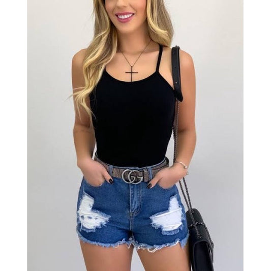 Body Feminino Canelado Cavado Alcinha Costas nuas Simples Glamour