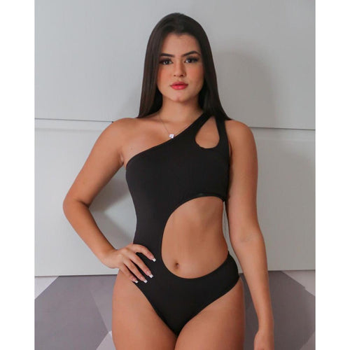 Body maiô com bojo corte vazado no lado esquerdo um ombro só Simples Glamour