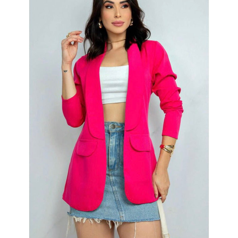Blazer Feminino Alfaitaria Max Social frente aberto elegante Moderno Simples Glamour