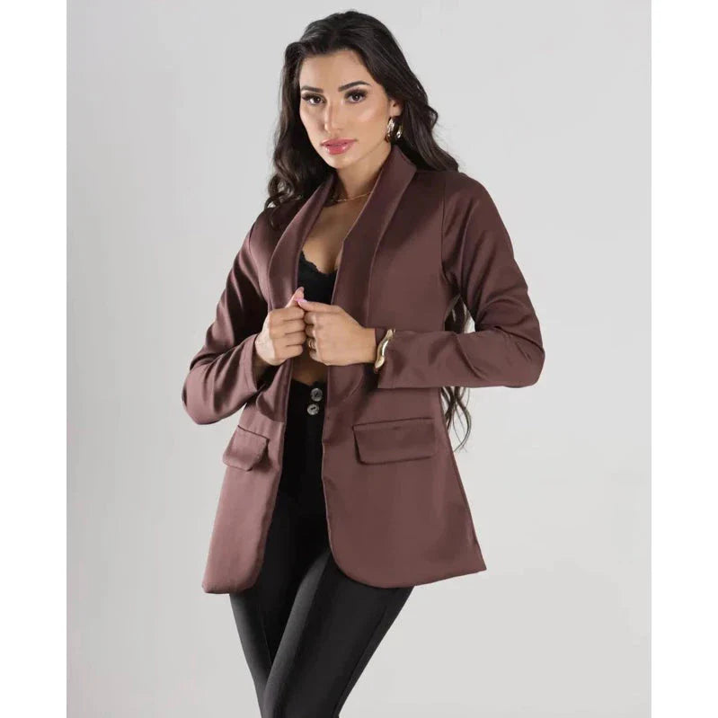 Blazer Feminino Alfaitaria Max Social frente aberto elegante Moderno Simples Glamour