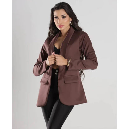 Blazer Feminino Alfaitaria Max Social frente aberto elegante Moderno Simples Glamour