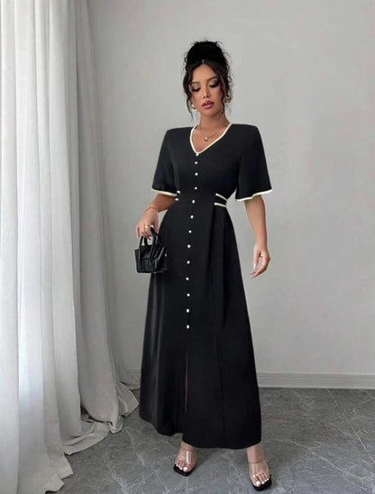 Vestido Longo Feminino Luxo com Detalhes de Botão