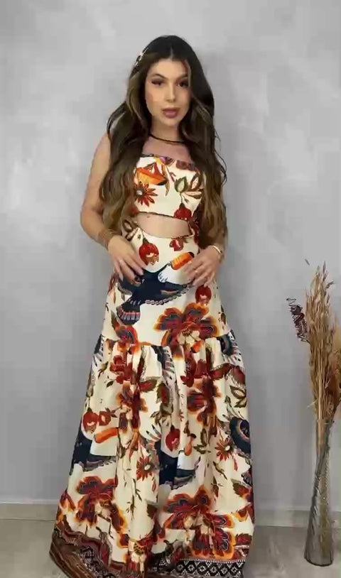 Vestido Feminino Longo Estampado Moda Farm Floral