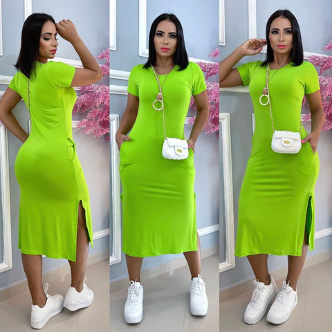 vestido midi de bolso, estampado e tecido viscola laycra.