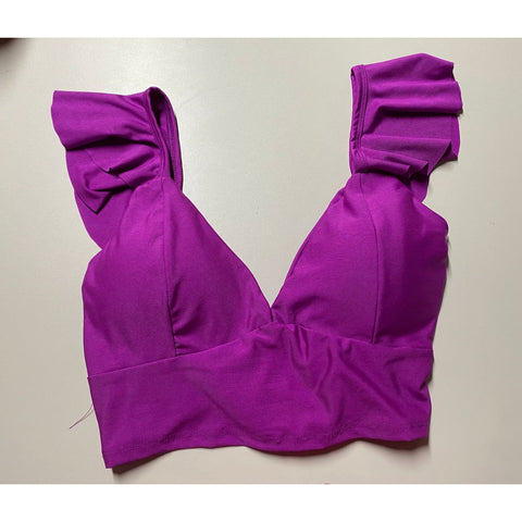 Cropped Feminino Com Decote em V Delicado e babado Top Blusa Corselet Amarração