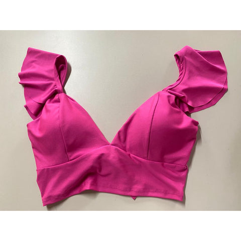 Cropped Feminino Com Decote em V Delicado e babado Top Blusa Corselet Amarração