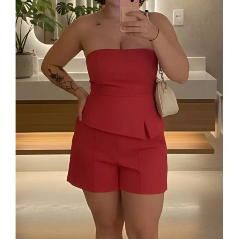 Conjunto Feminino Luxo Tomara Que Caia e Short Elegante