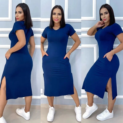 vestido midi de bolso, estampado e tecido viscola laycra.