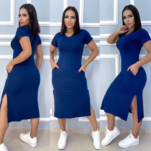 vestido midi de bolso, estampado e tecido viscola laycra.