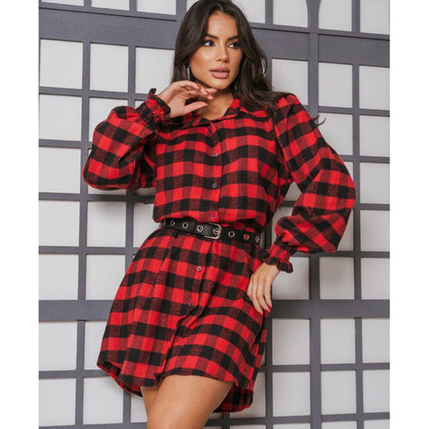 Vestido Chemise Chamise Flanelada Xadrez