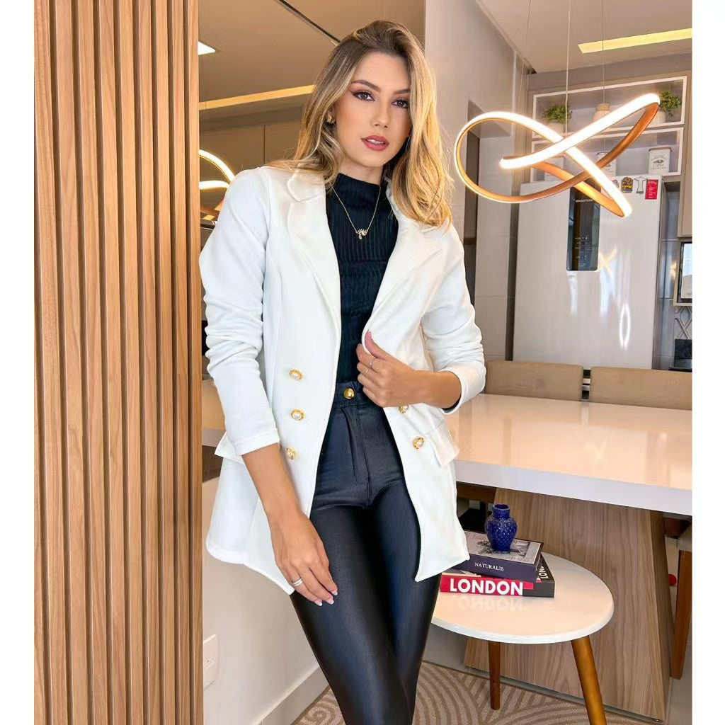Blazer Feminino Alfaiataria Social Com Botão