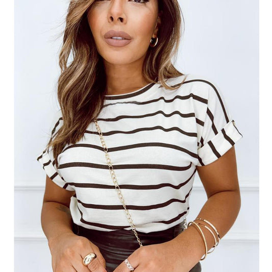 Blusa Listrada Feminina T-Shirt Manga Japonesa