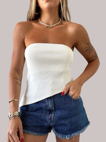 Blusa Tomara que Caia Assimétrica Canelada