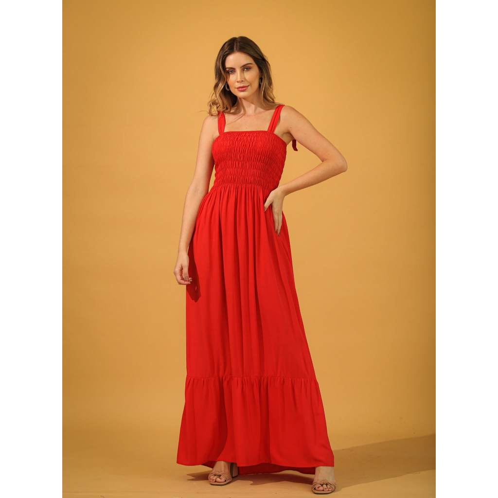 Vestido Longo com Elastex Tecido Duna