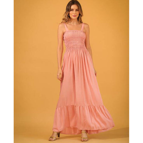vestido longo com elastex e alca  tecido duna