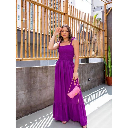 Vestido Longo com Elastex Tecido Duna